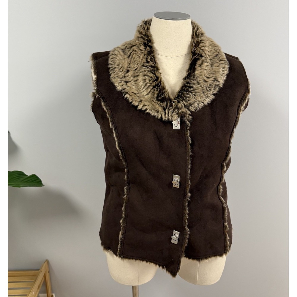 Vintage Penny Lane Brown Faux Suede & Fur Vest XL Lisa International *See Pics